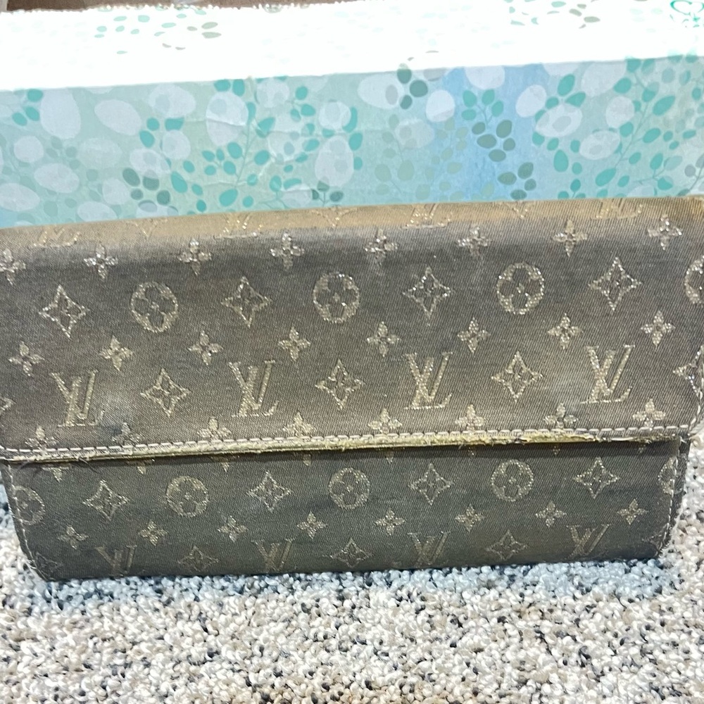 LOUIS VUITTON Monogram Mini Lin Ideal Portefeuille Sarah Wallet Authentic